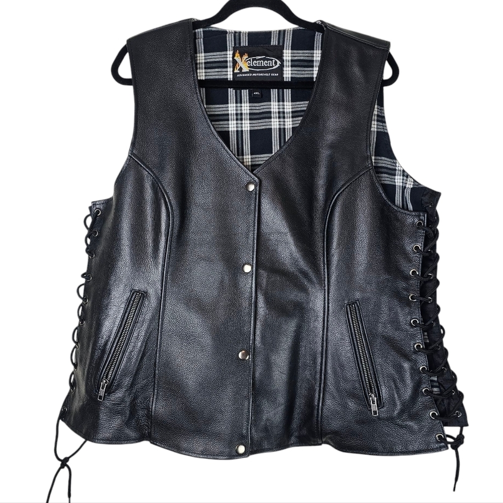 Xelement Leather Motorcycle Vest 4XL Black Biker Conceal Carry Laced Sides
